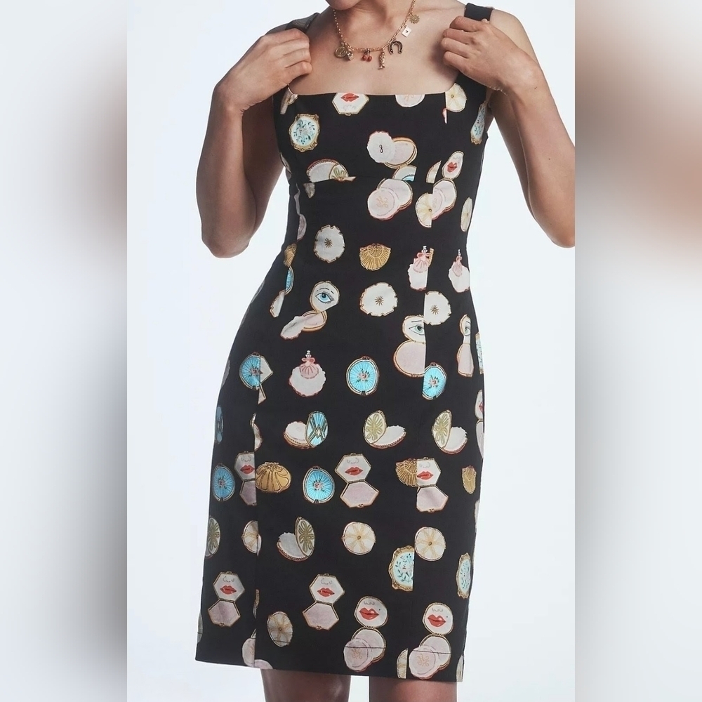 Maeve Fitted Square-Neck Mini Dress: Danielle Kroll Edition, Black Pattern, SP